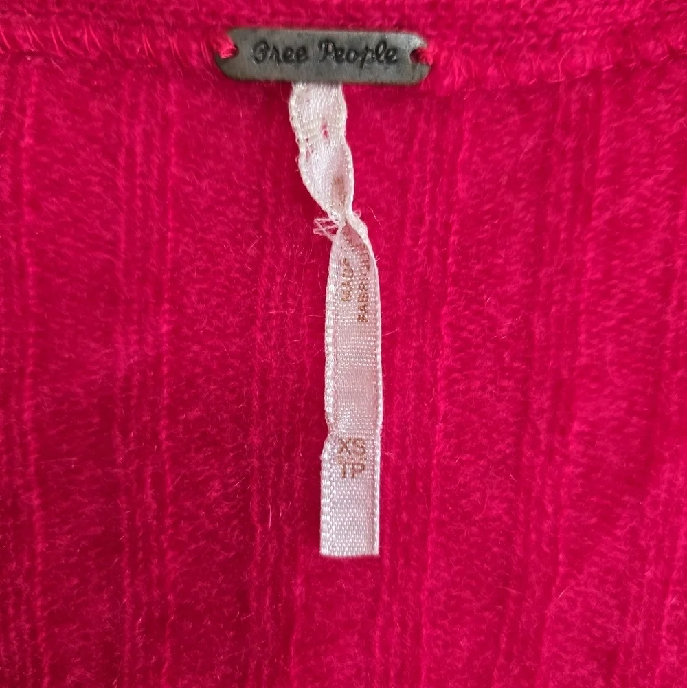 Free People Elias Cashmere Sweater in Hot Pink XS Soft Cozy V-neck